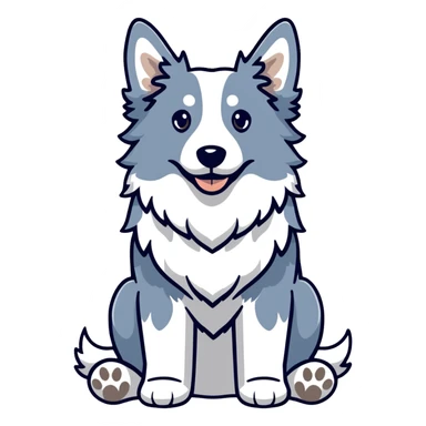 A merle border collie dog sitting, with blue and gray spotted coat, alert ears, and friendly expression sticker