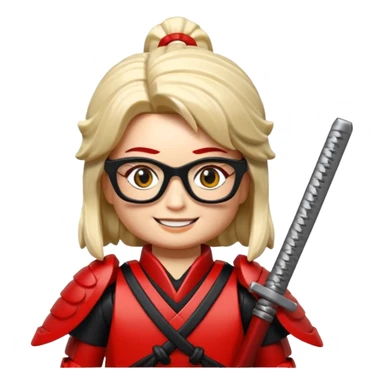 lego Samurai with glasses, Warrior in red samurai armor, female, with katana sticker