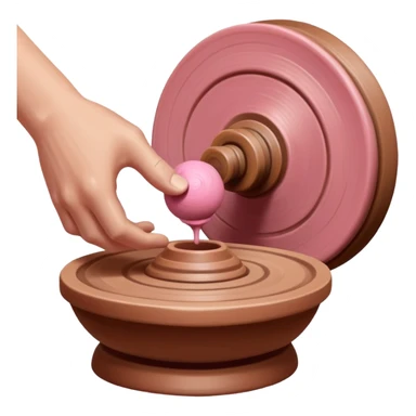 one hand throwing a pink ball of clay onto a spinning pottery wheel sticker