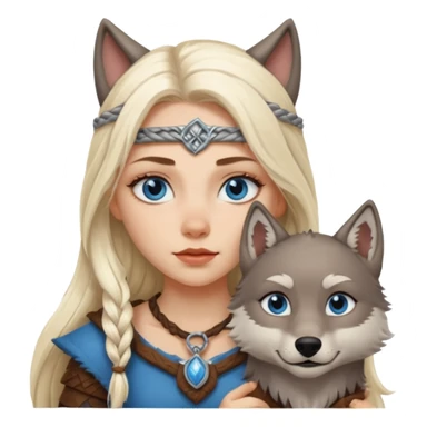 Viking platinum blonde girl with long hair and blue eyes. Wolf petViking platinum blonde girl with long hair and blue eyes. Wolf pet sticker