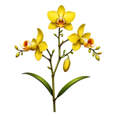 single yellow Dendrobium Orchid flower, stem sticker
