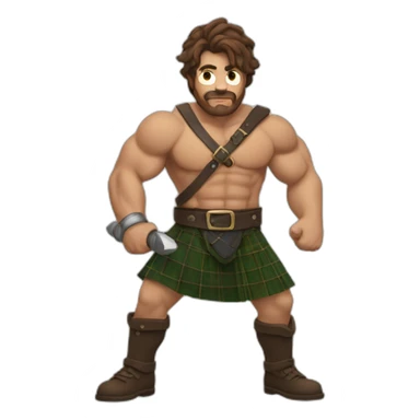 monty starting fire wearing a kilt flex big bicep brown hair sticker