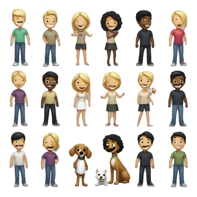 Gay couple, 1 Latino black hair man and 1 Australian blonde hair girl with a dog in the middle laughing full body sticker