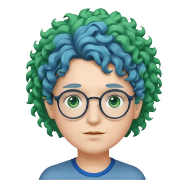 cabelo encaracolado, azul, óculos, olhos verdes, raça branca, penteado topo cabeça sticker