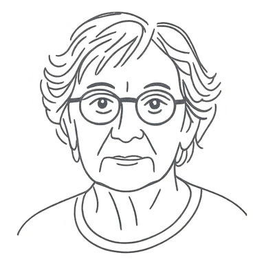 a hand drawn black outline portrait of philosopher Catherine Larrère with similar-sized eyes based a famous portrait of her sticker
