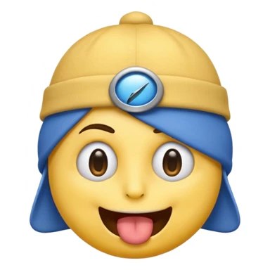 An emoji with a blue hat on its head and 1 blink and tongue sticking out sticker