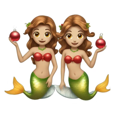 Two brown haired mermaids dressed for Christmas  sticker
