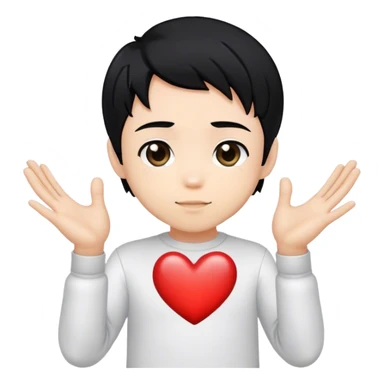 une emote d'un beau garçon de webtoon en mode chibi qui fait un coeur avec ses mains et sur fond transparent sticker