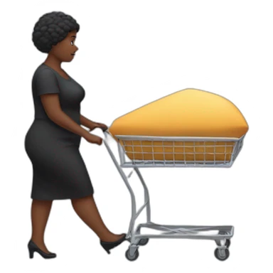 Fat black lady walking away with a trolley carrying a coffin sticker