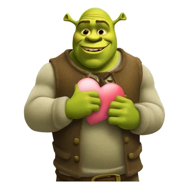 Shrek holding up a heart sticker