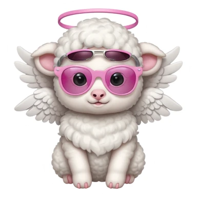 a white baby lamb with white angel wings and pink sunglasses on sticker