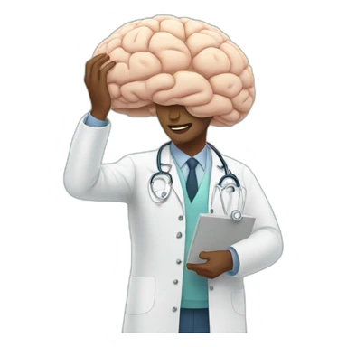 a doctor holding up a big brain sticker