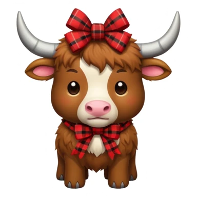 cute fuzzy bull with red plaid bow on top sticker