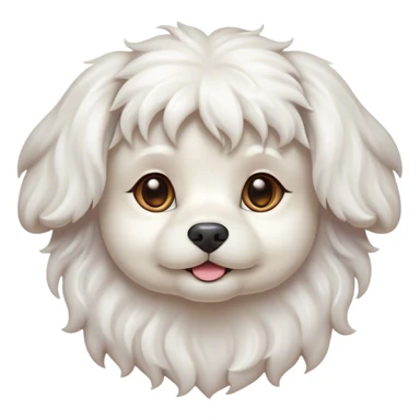 Cinematic Cute Wavy-Haired Maltese dog Portrait Emoji, Head tilted playfully and inquisitively, featuring a luxurious, wavy-haired white coat with a healthy sheen, round, sparkling dark eyes filled with curiosity, Simplified yet irresistibly adorable features, highly detailed, glowing with a warm, friendly glow, high shine, affectionate and lively, stylized with a touch of whimsy, bright and endearing, soft glowing outline, capturing the essence of a mischievous yet loving companion, so playful it feels like it could scamper out of the screen and into your arms! sticker