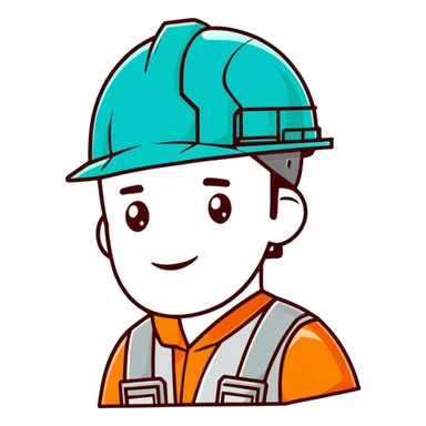 Male oil rig worker in uniform and safety helmet, minimalist design with soft gradients in sky blue, teal green, white, and light gray sticker