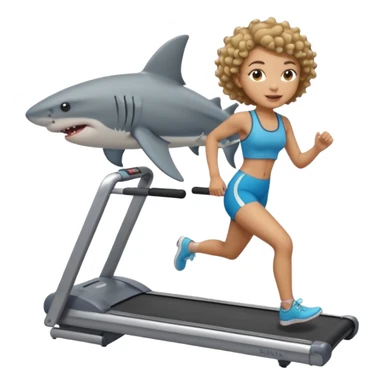 Short Light skin girl with short curly hair riding a shark on a treadmill   sticker