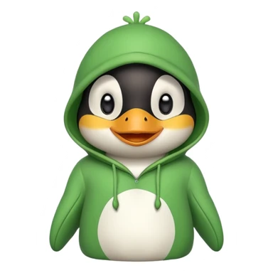 A cute penguin with a frog hoodie with a smile, smiley face in the middle sticker