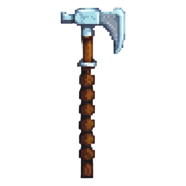 blocky pixelated Minecraft pickaxe emoji, less realistic sticker