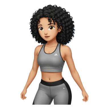 Treino de academia mulher morena de cabelos cacheados caindo nas costas sticker