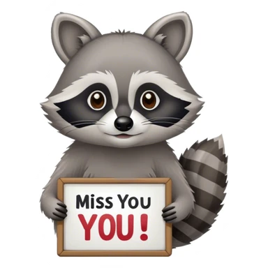 raccoon holding a miss you sign sticker