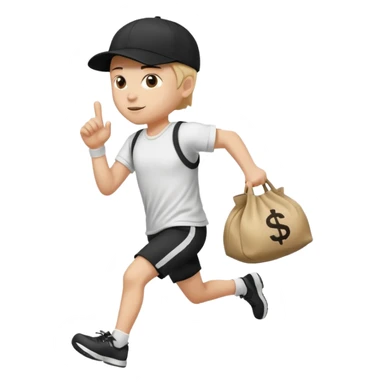 Thief with black cap white t-shirt with black Stripes emoji runing with money bag sticker