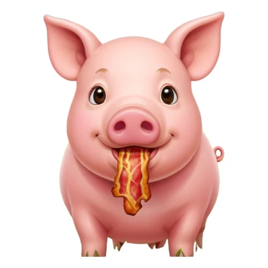 Pig eating bacon on a farm sticker