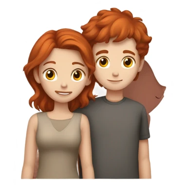 Red head girl and brown hair boy cuddling sticker