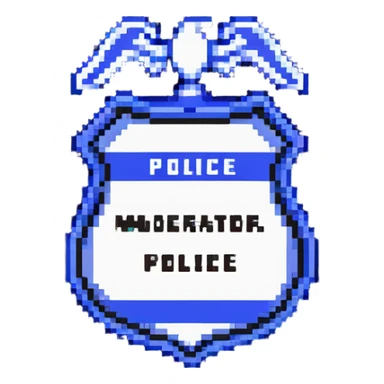 Blue and white police-style badge with MODERATOR text sticker