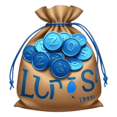 blue coins inside a brown bag  sticker