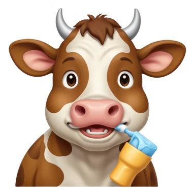 A cow brushing its teeth, looking sleepy and drowsy, portrait, bust up sticker