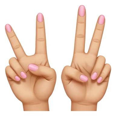 peace sign emoji but with the middle and ring fingers up instead of the index and middle finger. Keep the pinky, index, and thumb down. So the order should be pinky (down) ring finger (up) middle finger (up) index finger (down) thumb (down and on top of the index finger holding it down) sticker