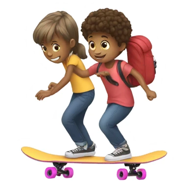 a youngster pushing another on a skateboard sticker