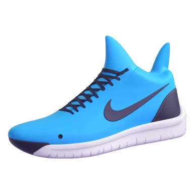 3D emoji of a blue shark and Nike shoe hybrid, icon style sticker