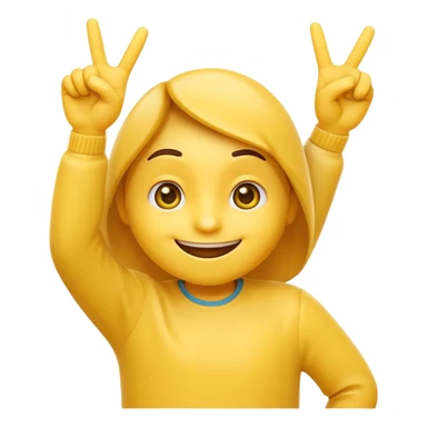 A 2D cartoon-style yellow emoji with a mischievous smile, shaped eyes, and both hands pointing upward with index fingers.  clean digital style, and a fun, dancing expression. Style similar to children’s drawing tutorials, dancing expression. No background, isolated on white.  sticker