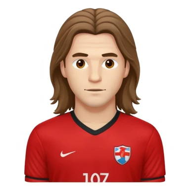 long haired man soccer player with red jersey sticker