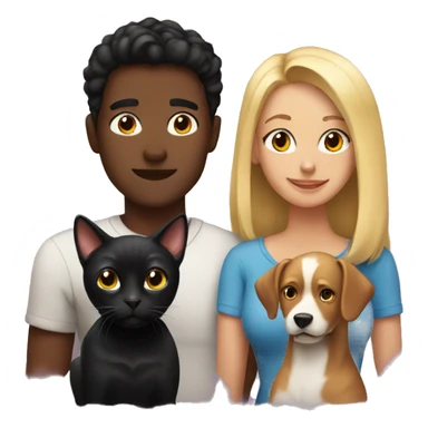hetero couple with two dogs one black cat sticker