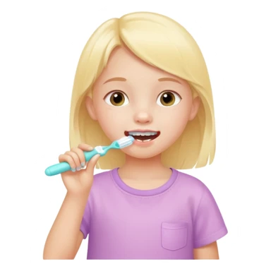 little girl brushing her teeth, pastel portrait, bright nourishing morning atmosphere, soft focus sticker
