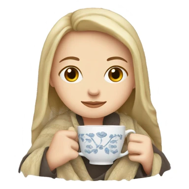 White Girl drinking tea with blanket on sticker