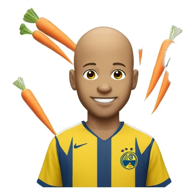 A bald boy wearing a yellow Neymar jersey holding carrots sticker