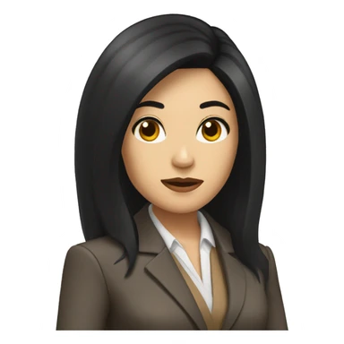 Female defense attorney with long black hair with brown suit sticker