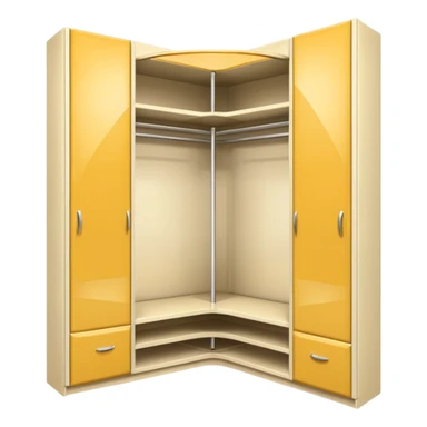 Glossy cream PVC corner closet with L-shaped design, fitted into sticker