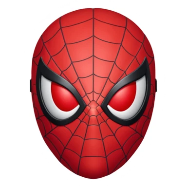 Spider-Man head, black mask, red webbing, large red eyes, minimal, clean, rounded, 3D shading, front-facing sticker