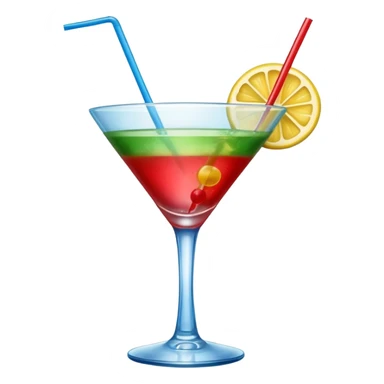 Create two emoji of clear red blended yellow cocktail, cheers with blue blended green cocktail, without any fruit, without skewers, without tube sticker