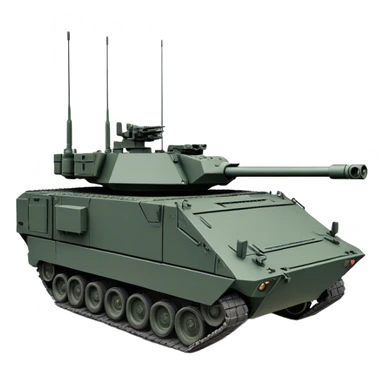 Stryker M1126 (2020) – Cinematic-realistic Stryker M1126 armored personnel carrier, its dark grey-green hull speeding down a war-torn street. The eight large tyres grip the cracked pavement as infantry hunker inside, the turret-mounted .50 cal machine gun scanning rooftops for threats under the eerie glow of distant fires. sticker