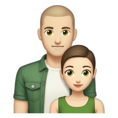 white skin Boyfriend with a light brown buzzcut and green eyes and medium length dark brown hair girlfriend with black eyes hugging sticker
