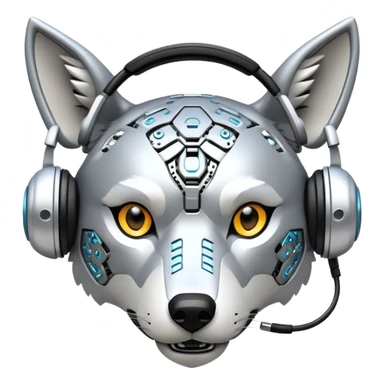 robotic wolf with digital eyes and circuit patterns wearing coach headset with football icon sticker