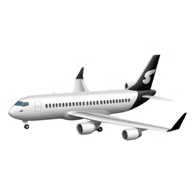 A commercial airplane side on (2d) that is black and white sticker