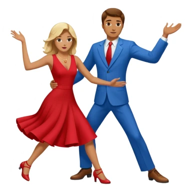 Two people. Man  wearing all red  with brown hair. Women iall blue with blond hair. Swing Dancing.  sticker