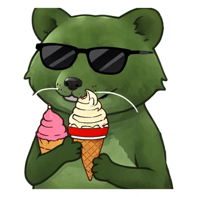 A red panda with ice cream in its hand with sunglasses sticker