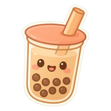 chibi sticker-style bubble tea, cute and exaggerated sticker